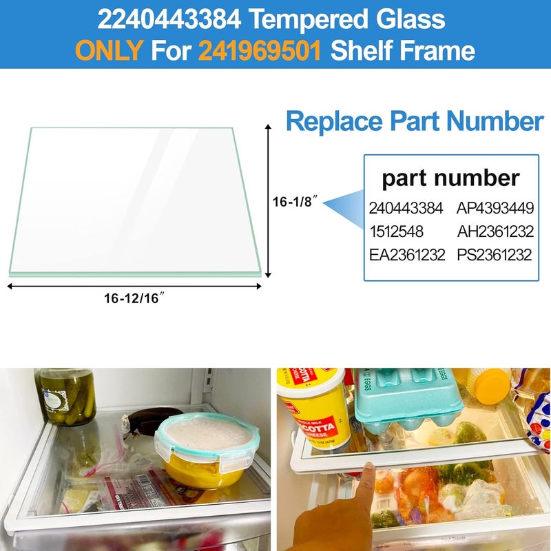 Alvar UPGRADED 240443384 Refrigerator Crisper Glass Inset Only for 241969501 Refrigerator Shelf Frame,Glass Crisper Cover Compatible with Frigidaire Refrigerator Replacement Shelf Parts - Image 2